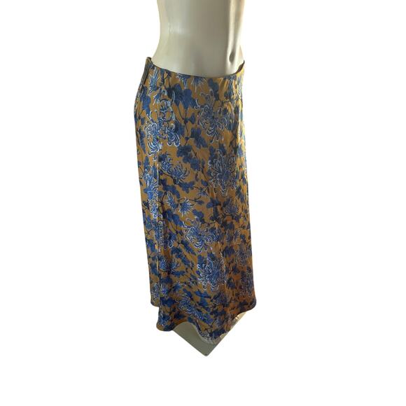 NWT Women M Tall Banana Republic Midi Slip Skirt Floral Print Ochre Long Maxi - Picture 1 of 6